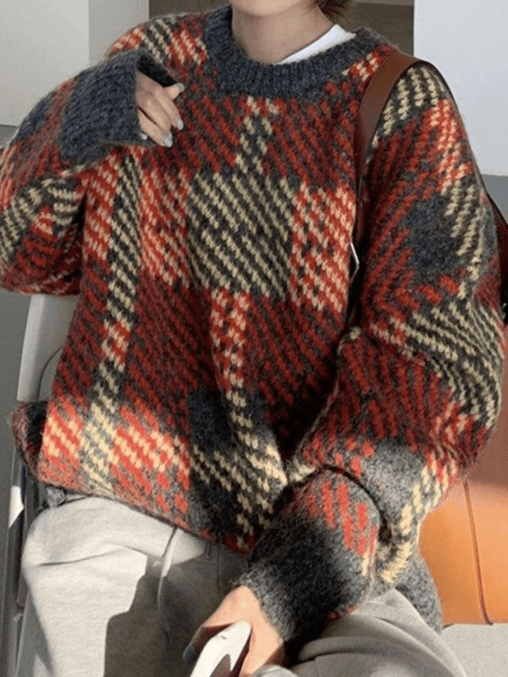 Checkered Pullover Knit Sweater