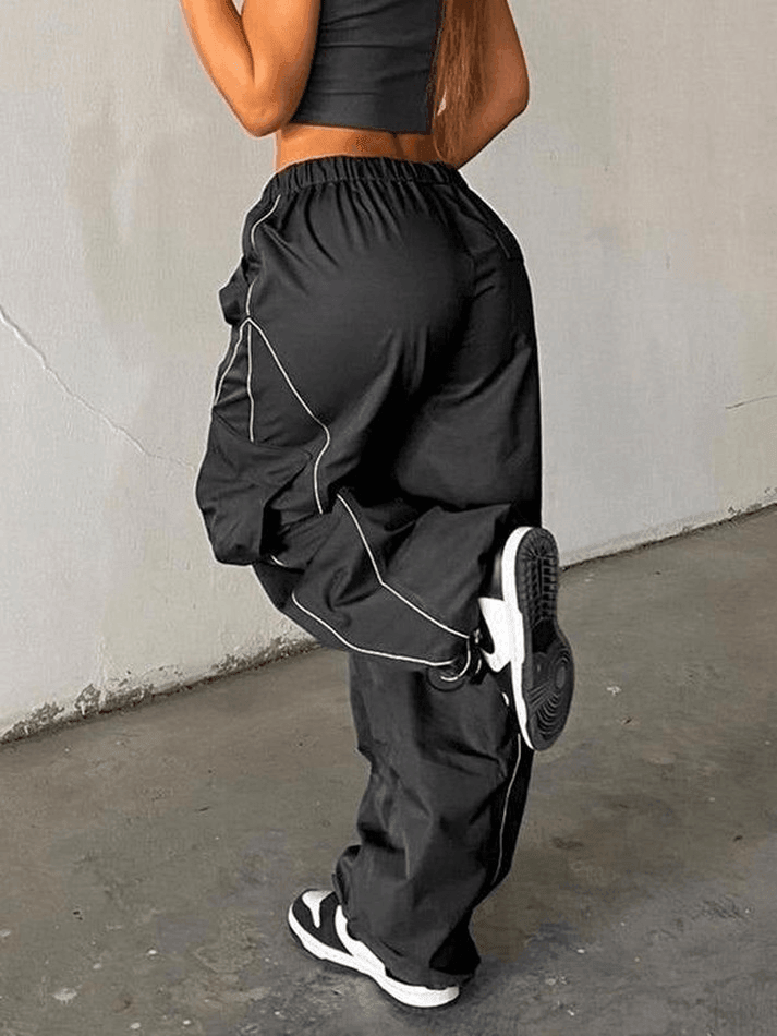 Contrast Piping Flap Pocket Cargo Pants