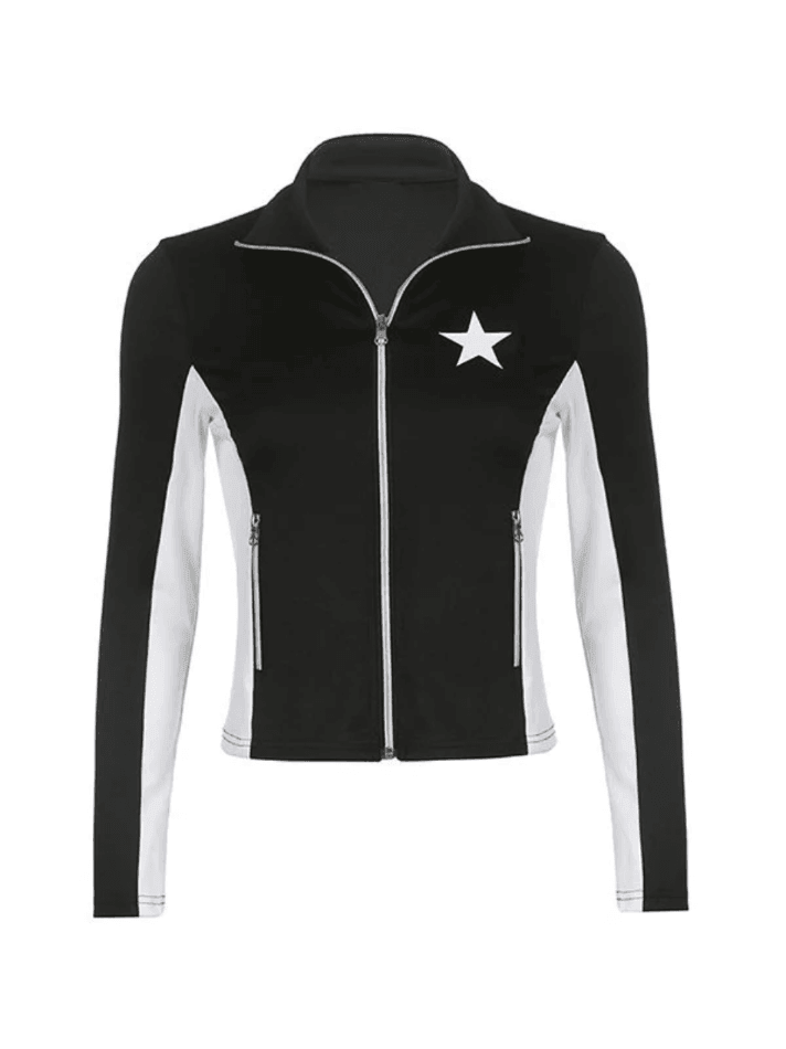 Contrast Star Print Zip-Up Jacket