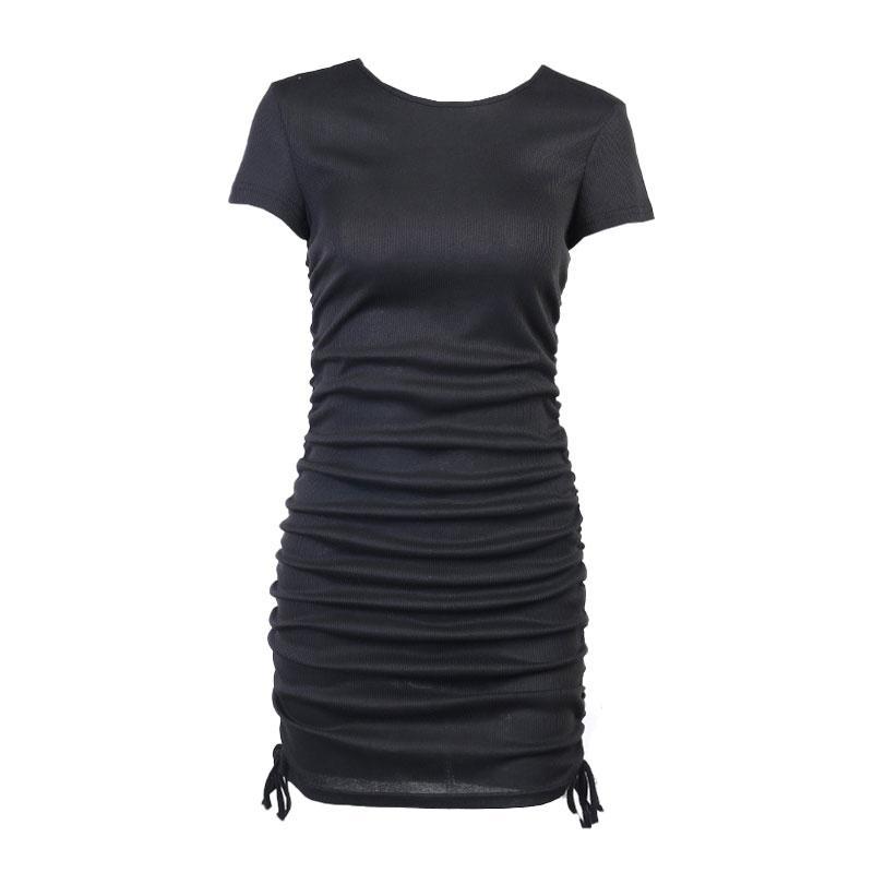 Street Style Rib Knit Mini Dress - Black