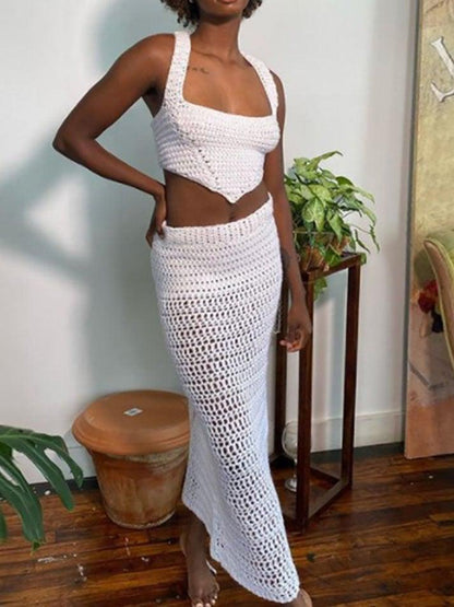 Crochet Knit Skirt Set