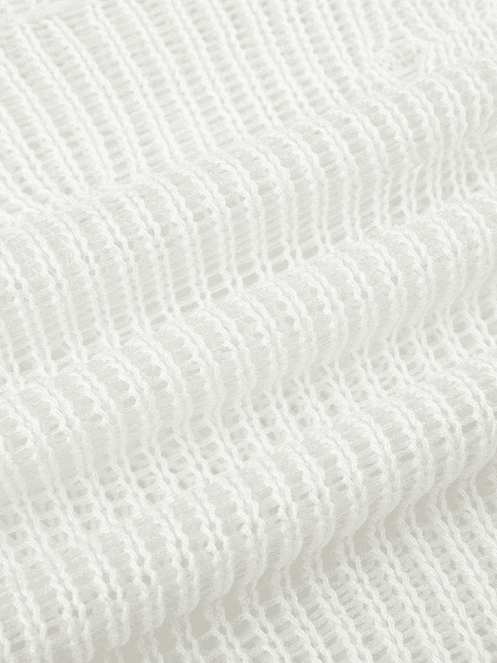 Distressed Crochet Knit Long Sleeve Crop Top