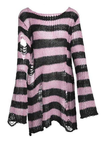 Distressed Stripe Longline Sweater