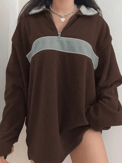 Fleece Patchwork Half Zip Sweatshirt