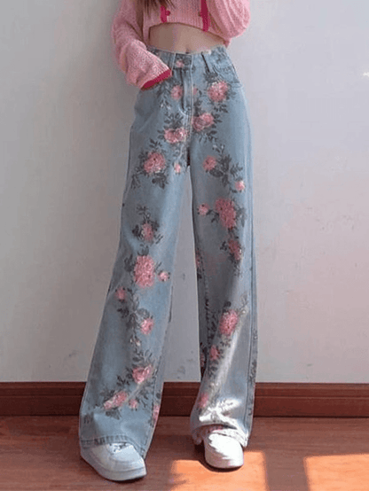 Floral High Rise Boyfriend Jeans