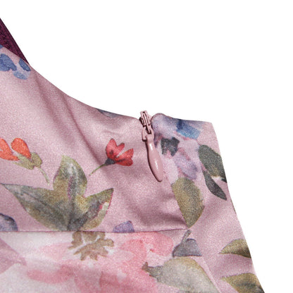 Flower Print V Neck Sleeveless Bodycon Maxi Dress - Pink