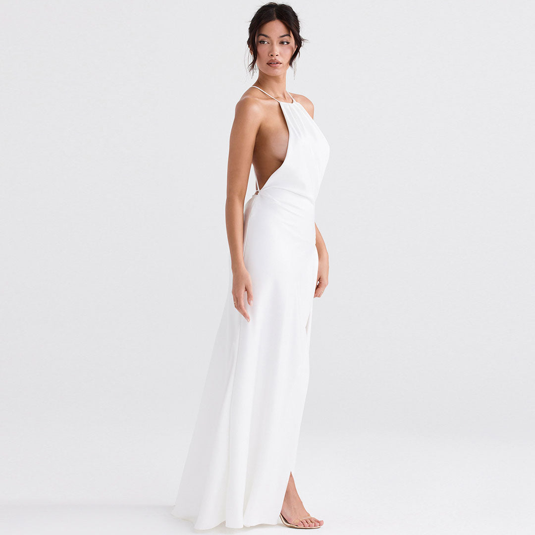 High Split Sleeveless Evening Maxi Dress - White