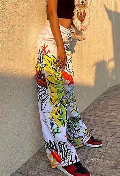 Graffiti Print Slouchy Sweat Pants