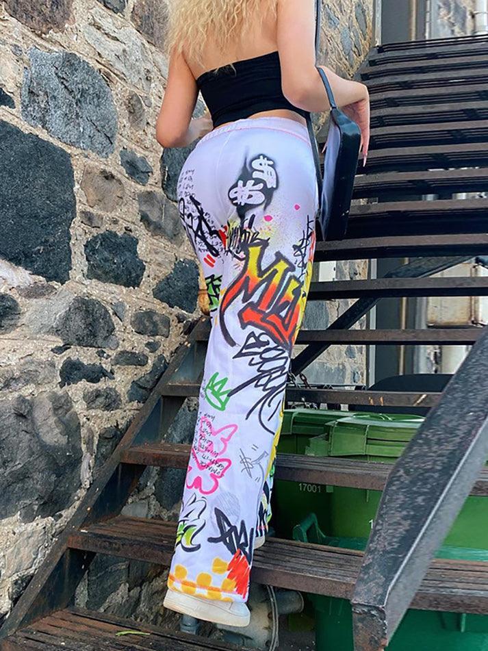 Graffiti Print Slouchy Sweat Pants