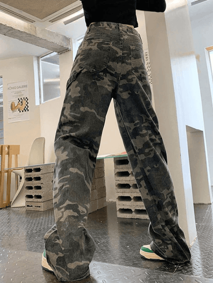 Green Camo Washed Cargo Jeans