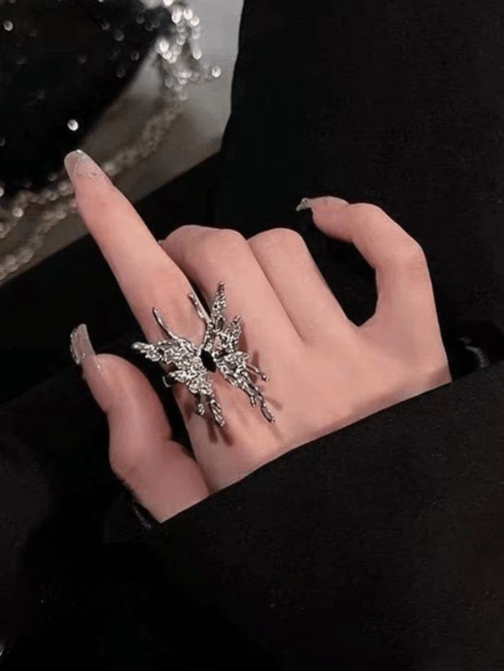 Grunge Fairy Butterfly Pattern Ring
