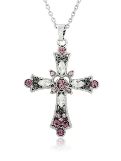 Grunge Rhinestone Cross Pendant Necklace