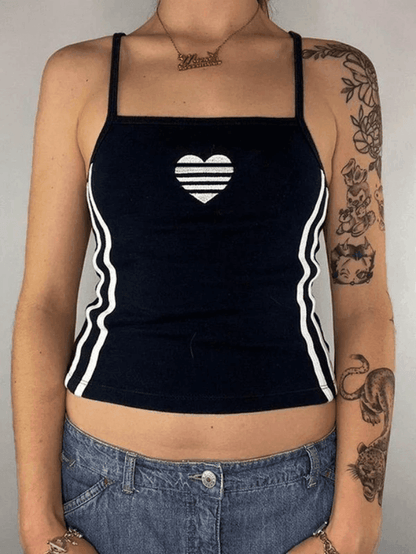 Heart Embroidered Stripe Crop Cami Top