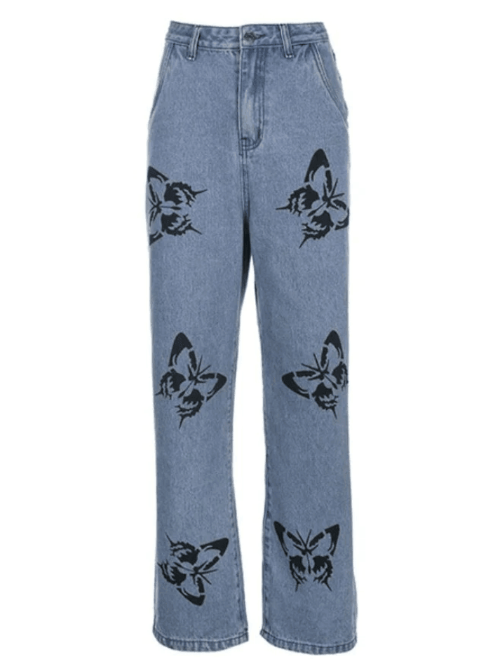 High Waist Butterfly Boyfriend Jeans