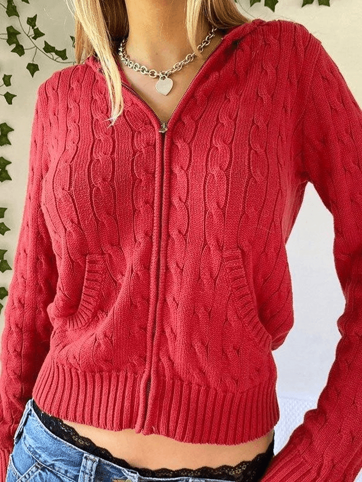 Hooded Cable Knit Cardigan