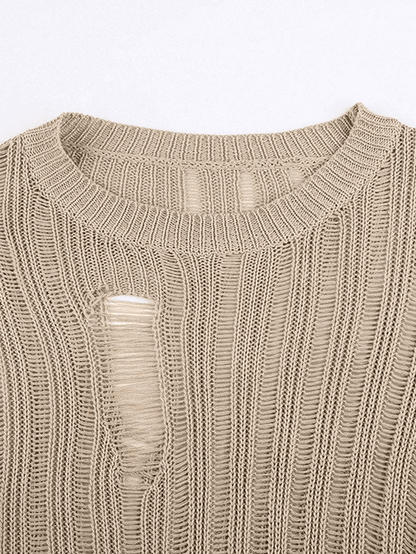 Irregular Split Distressed Knit Sweater