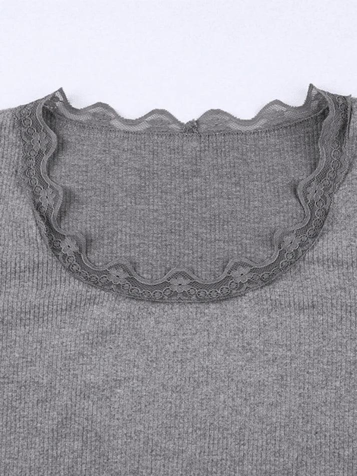 Lace Paneled Long Sleeve Crop Top