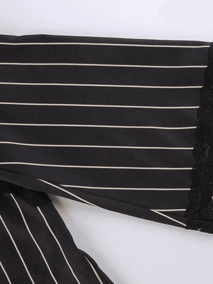 Lace Paneled Long Sleeve Striped Blouse