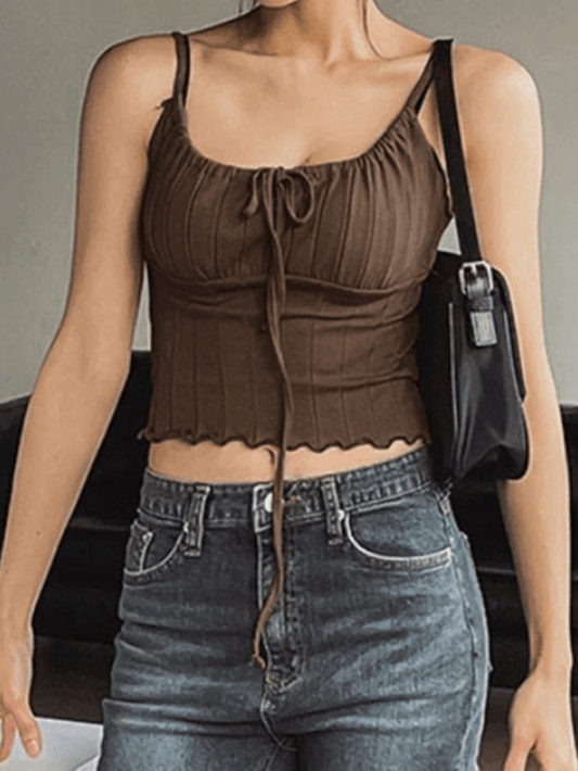 Lace Up Ribbed Crop Cami Top