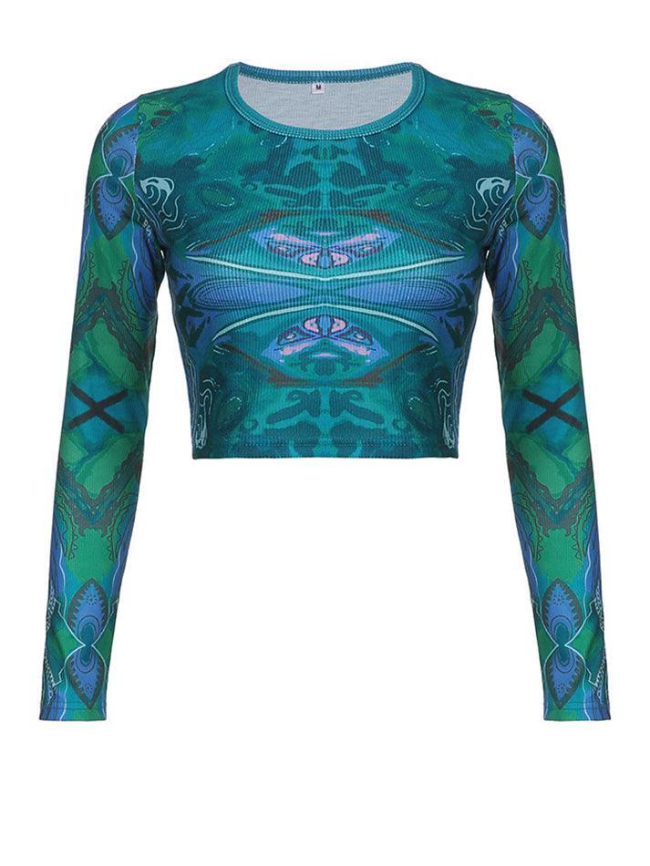 Long Sleeve Printed Crop Top