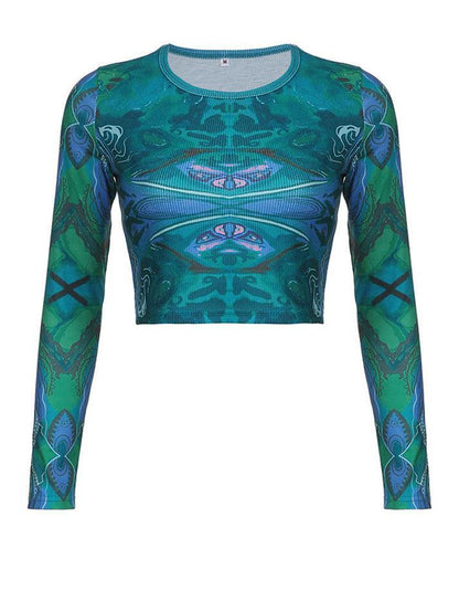 Long Sleeve Printed Crop Top