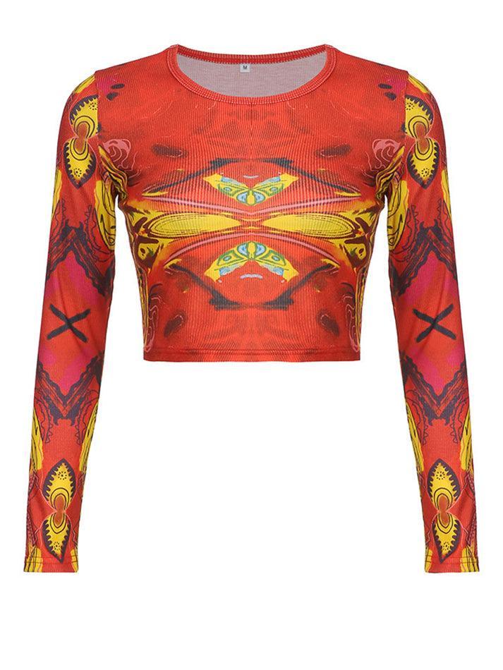 Long Sleeve Printed Crop Top