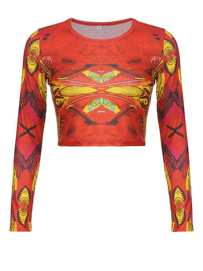 Long Sleeve Printed Crop Top