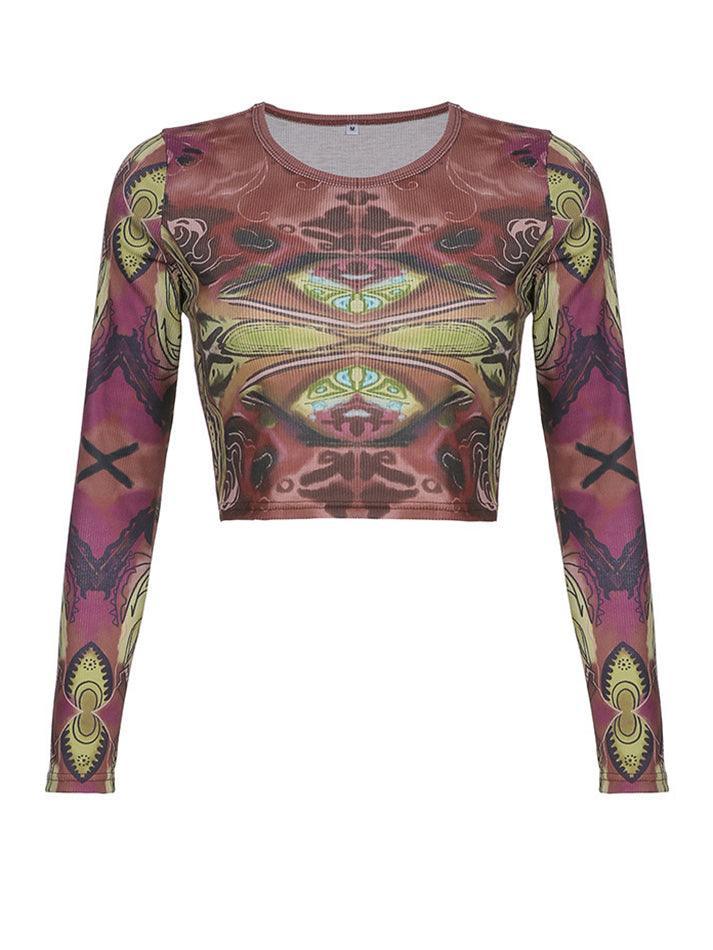 Long Sleeve Printed Crop Top