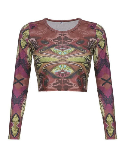 Long Sleeve Printed Crop Top