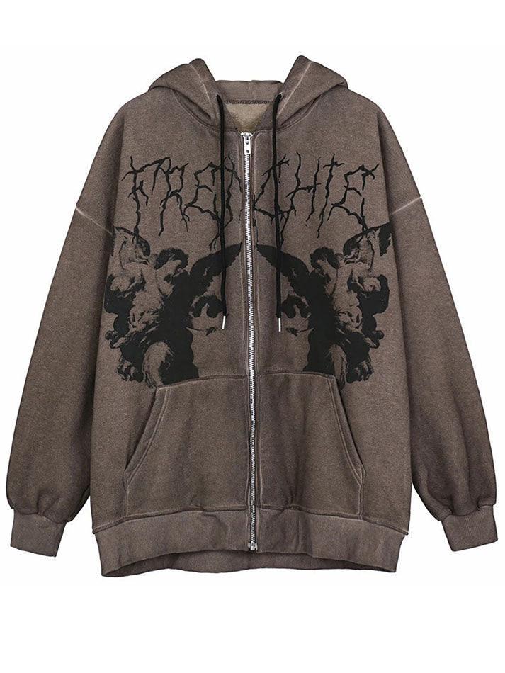 Men's Cherub Print Zipper Hoodie