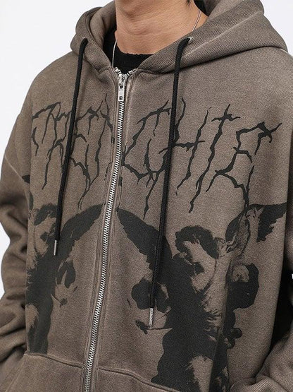 Men's Cherub Print Zipper Hoodie