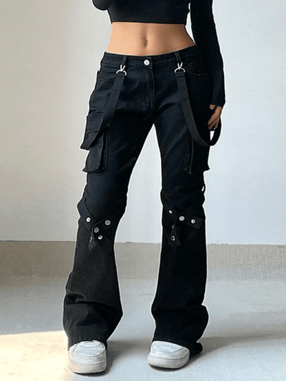 Metal Leg Loop Pocket Straight Cargo Jeans