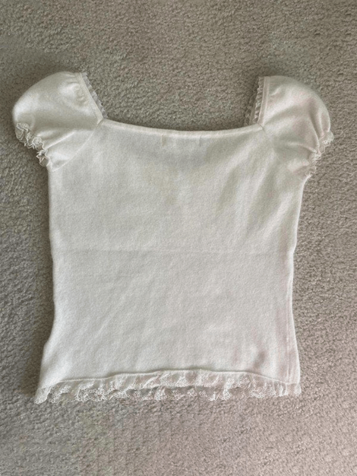 Paneled Lace White Puff Sleeve Blouse