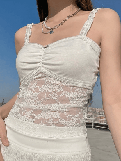 Patchwork Lace White Crop Cami Top