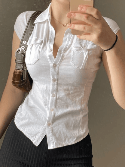 Pocket Cropped Blouse