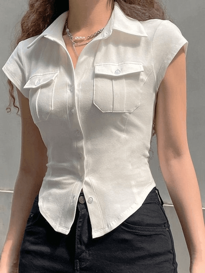 Pocket Cropped Blouse