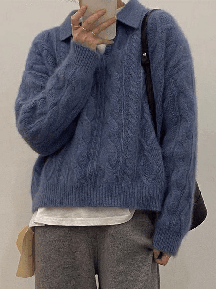 Polo Neck Cable Knit Sweater