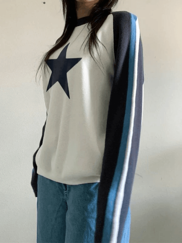 Raglan Sleeve Star Print Pullover Sweater