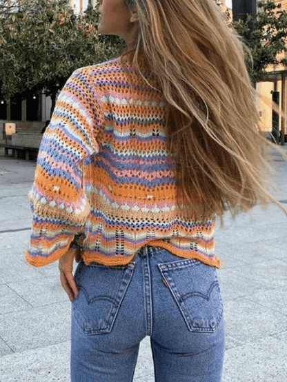 Stripe Crochet Knit Sweater