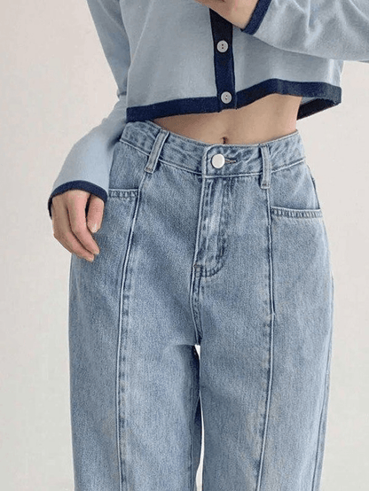 Seam Detail Washed Boyfriend Jeans