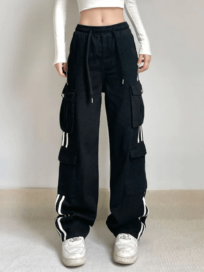 Side Stripe Black Cargo Jeans