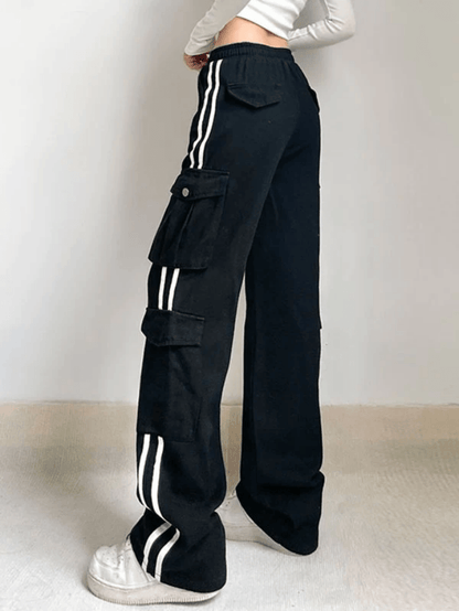 Side Stripe Black Cargo Jeans