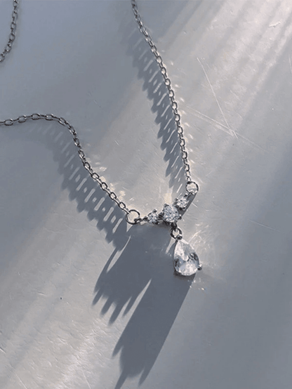 Silver Rhinestone Drop Decor Necklace
