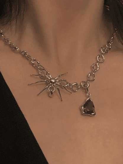 Spider Drop Pendant Chain Necklace