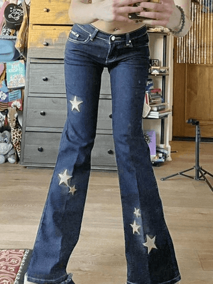 Star Embroidered Flare Jeans