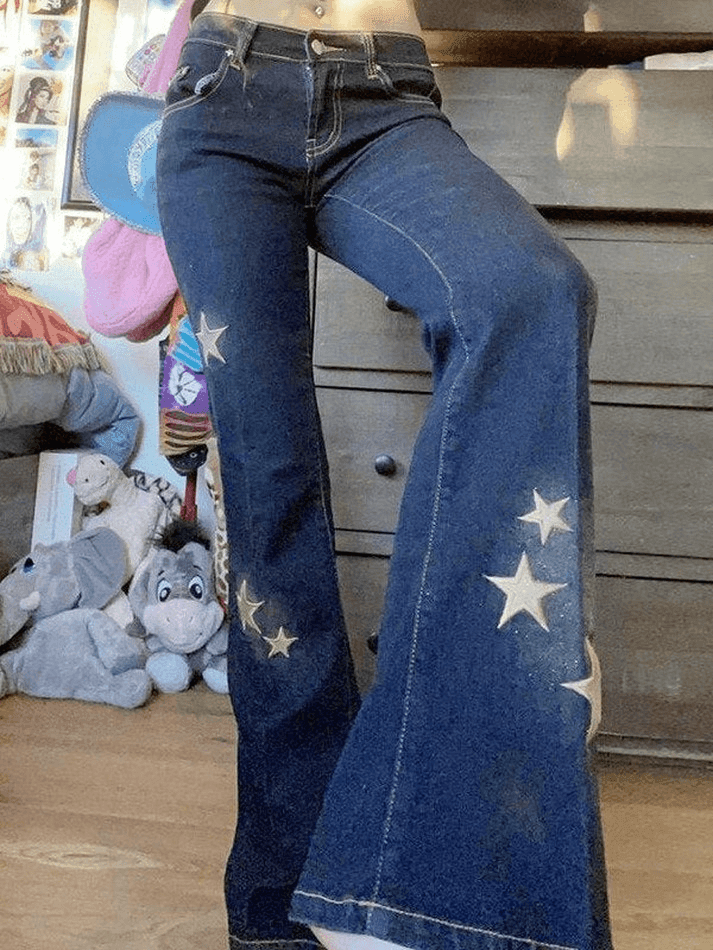 Star Embroidered Flare Jeans