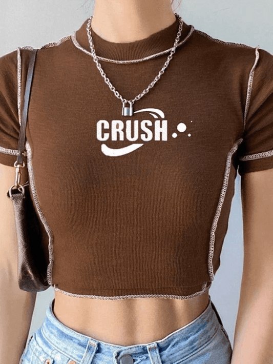 Stitched Detail Brown Crop Top