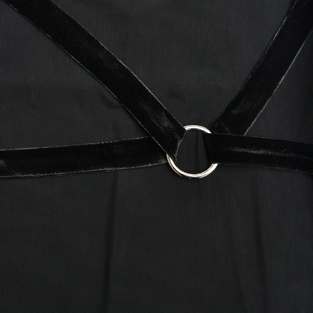 Stylish High Split Sheer Mesh O Ring Halter Cowl Neck Midi Dress - Black