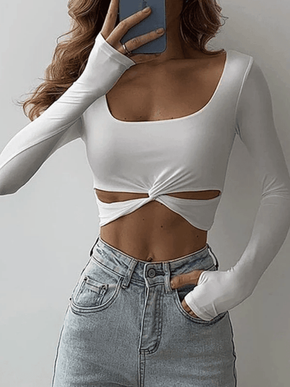 Twisted Cutout Long Sleeve Crop Top