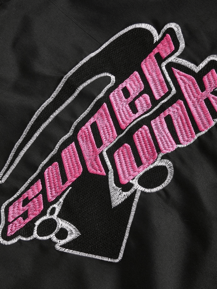Vintage Embroidered Button-Down Motorcycle Varsity Jacket